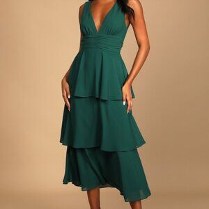 Lulus Celebration Time Emerald Green Sleeveless Tiered Midi Dress - Size XL